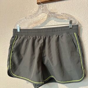 Athletic Works Gray Athletic Shorts with Lime Piping